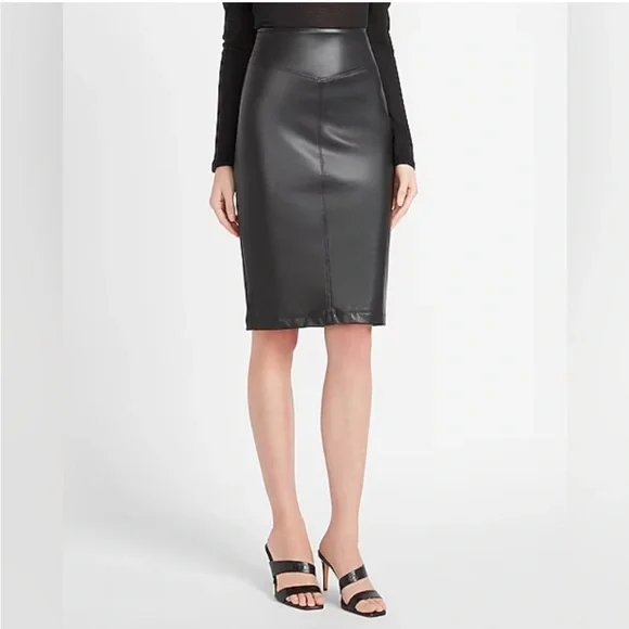 Express Black Faux Leather Pencil Skirt - Picture 1 of 6